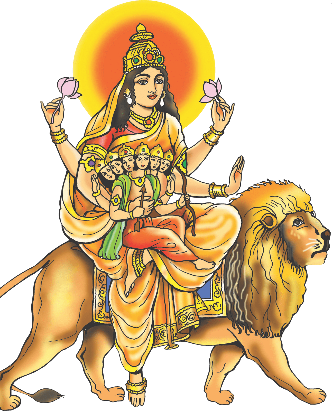 Goddess Durgaon Lion PNG Image