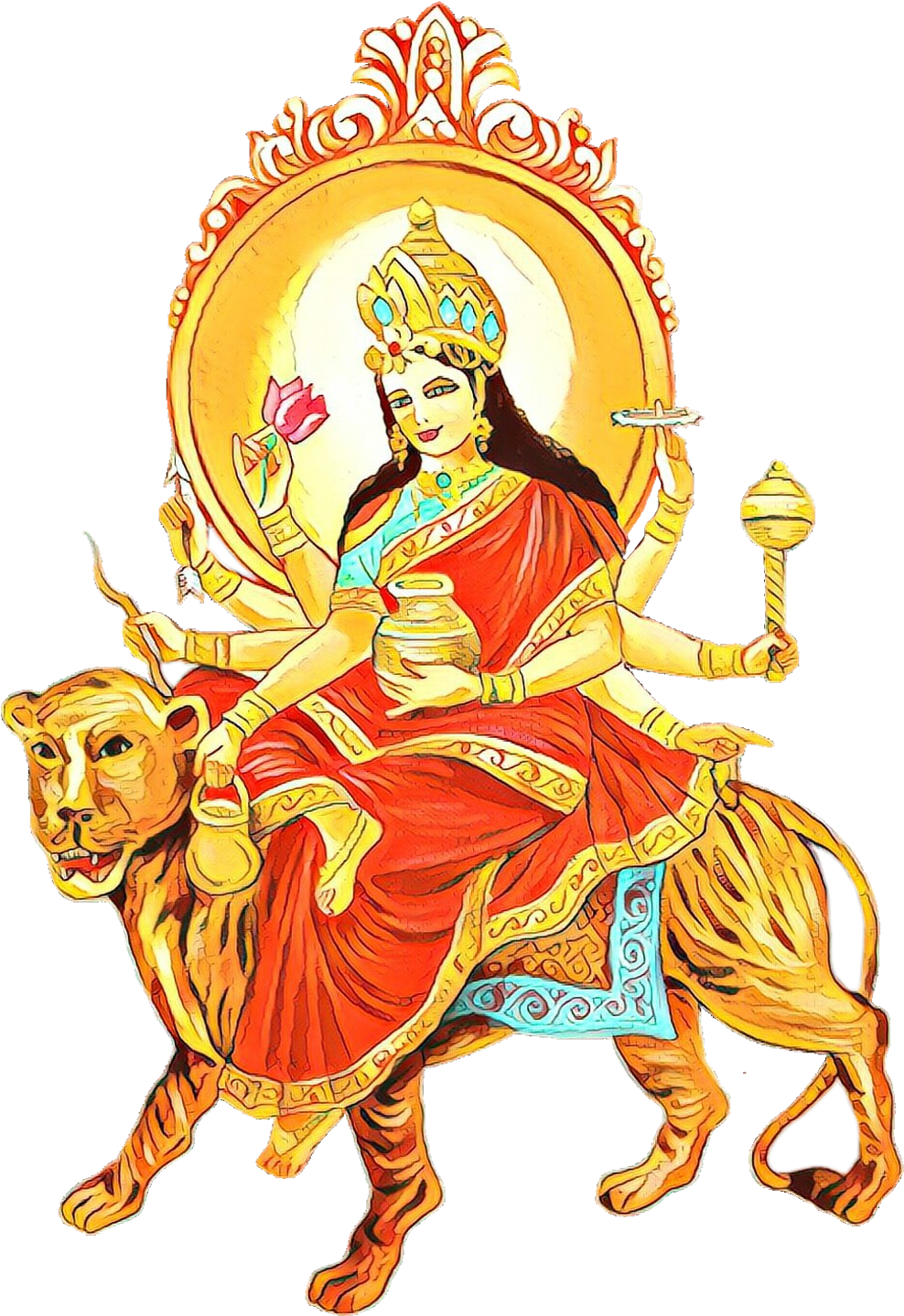 Goddess Durgaon Tiger Illustration PNG Image