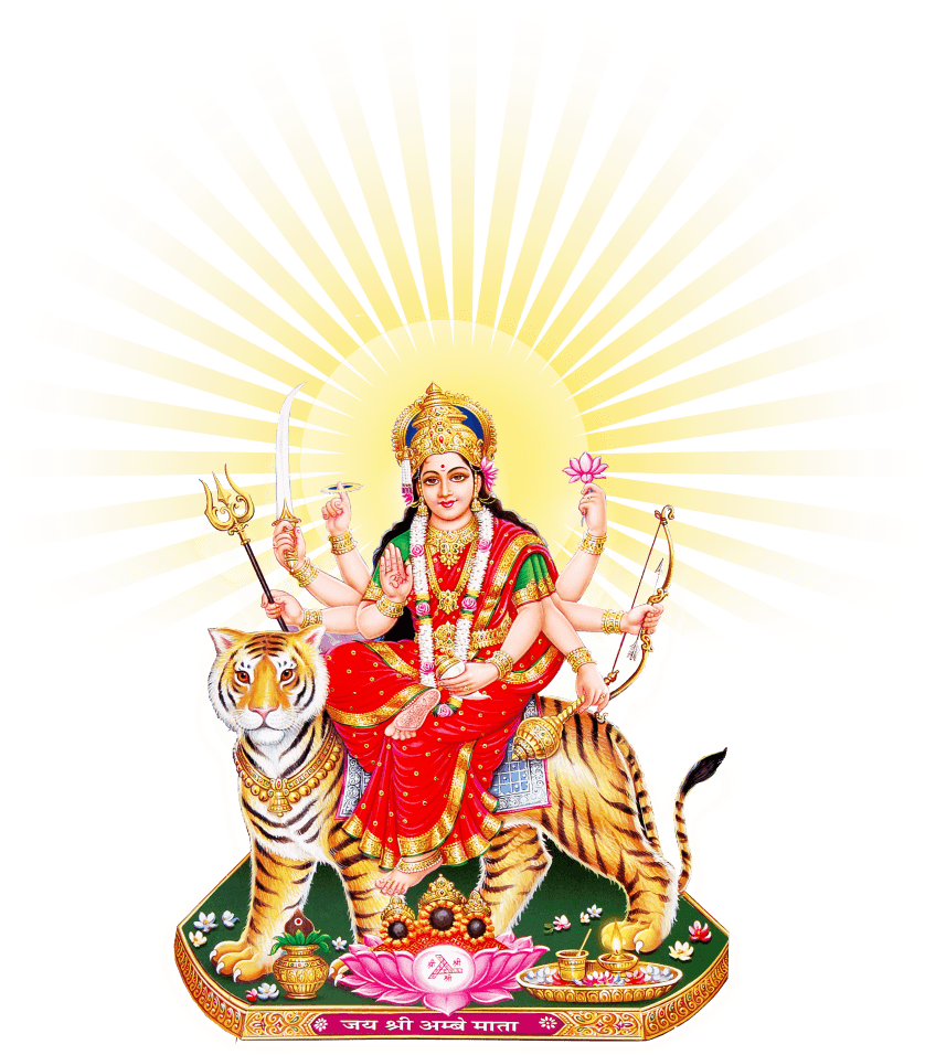 Goddess Durgaon Tigerwith Weapons PNG Image