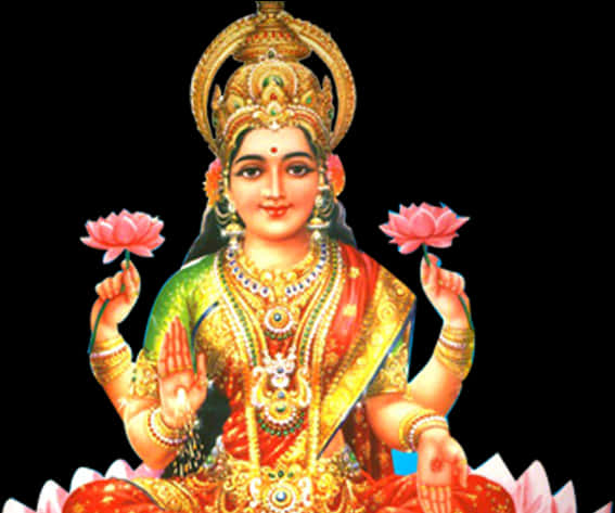 Goddess Lakshmi Holding Lotuses PNG Image