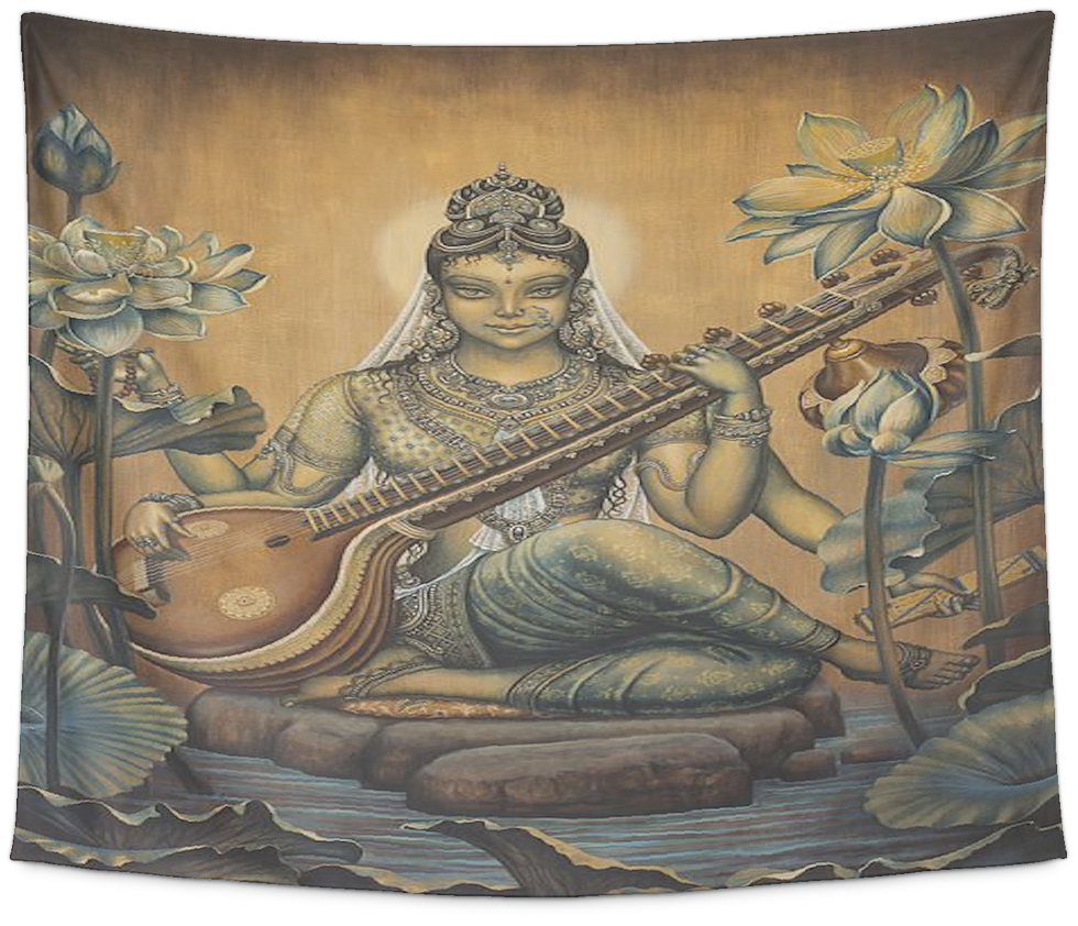 Goddess Saraswati Artistic Depiction PNG Image