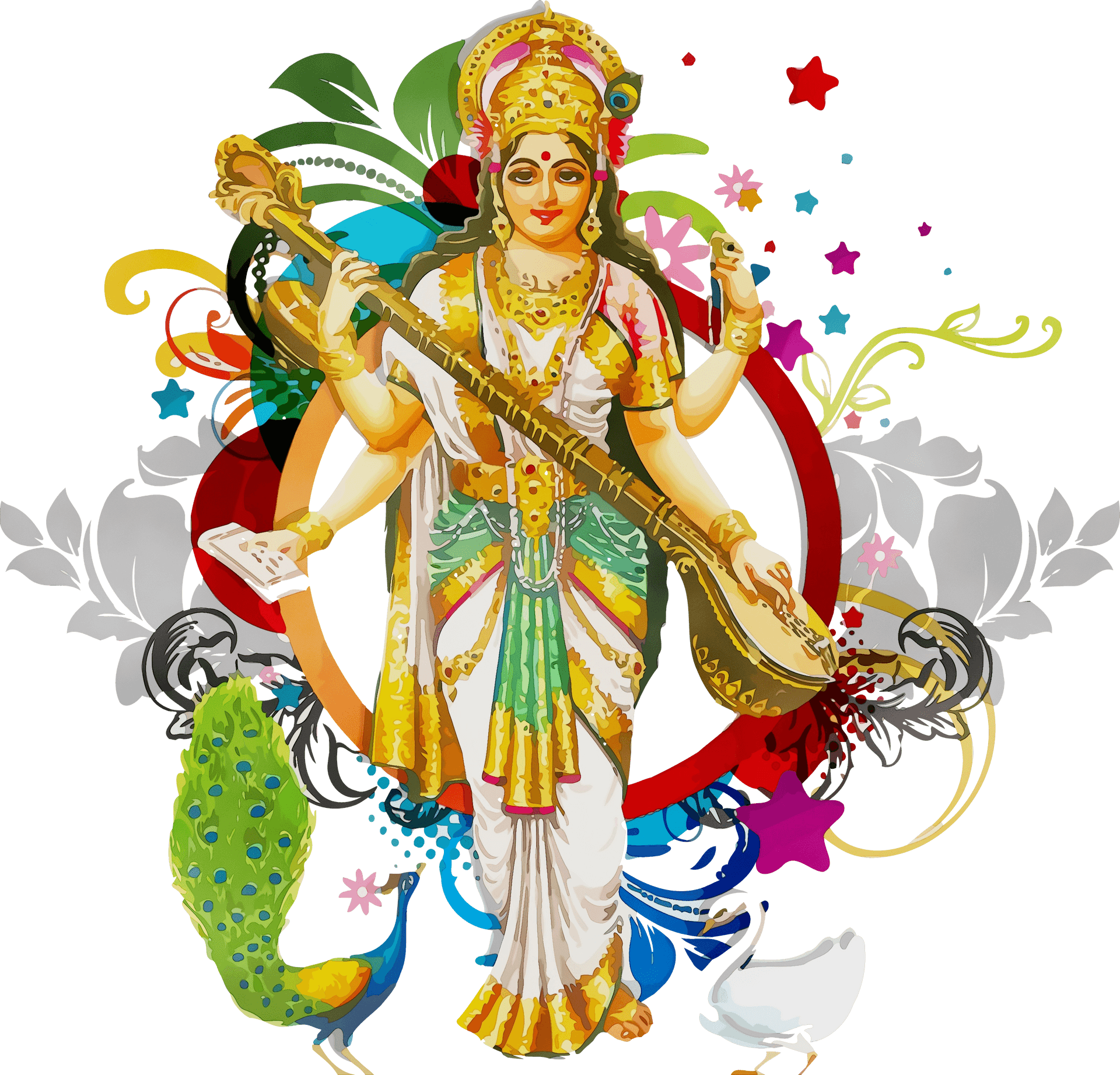 Goddess Saraswati Illustration PNG Image