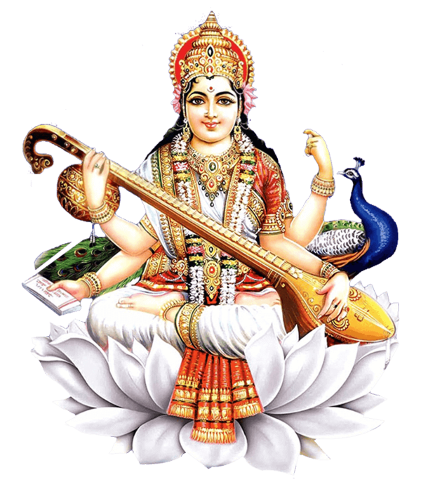 Goddess_ Saraswati_ Seated_on_ Lotus PNG Image