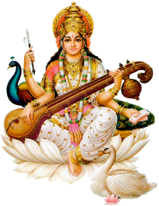 Goddess_ Saraswati_ Seated_on_ Lotus PNG Image