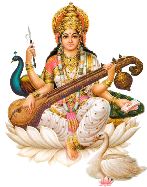 Goddess_ Saraswati_ Seated_on_ Lotus PNG Image