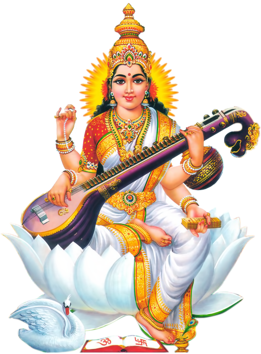 Goddess Saraswati Seatedon Lotus PNG Image