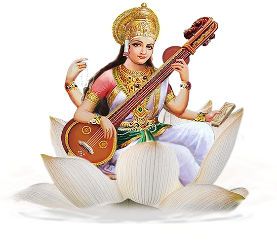 Goddess Saraswati Seatedon Lotus PNG Image