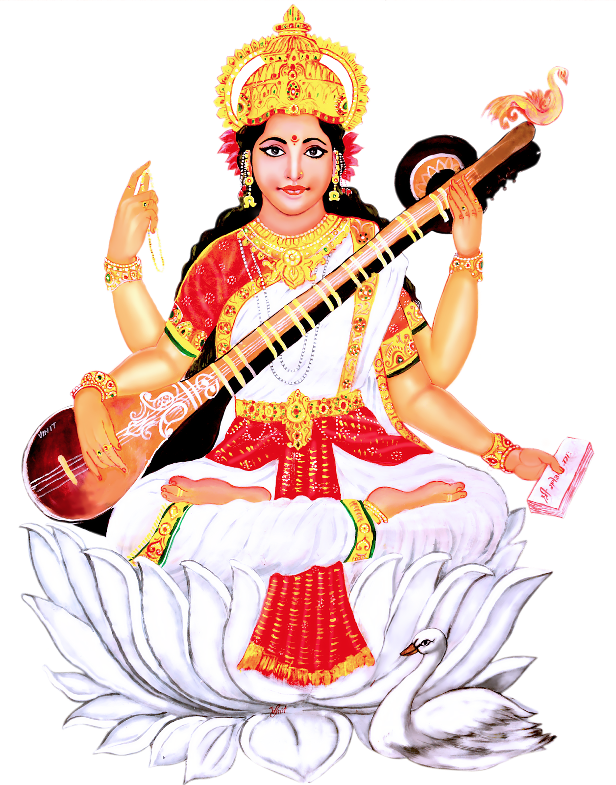 Goddess Saraswati Seatedon Lotus PNG Image