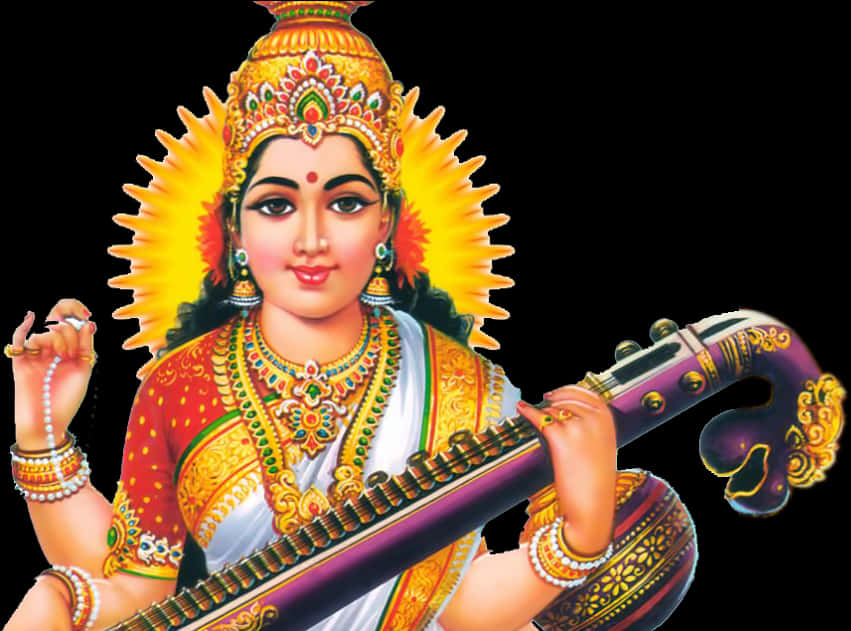 Goddess Saraswati Traditional Art PNG Image