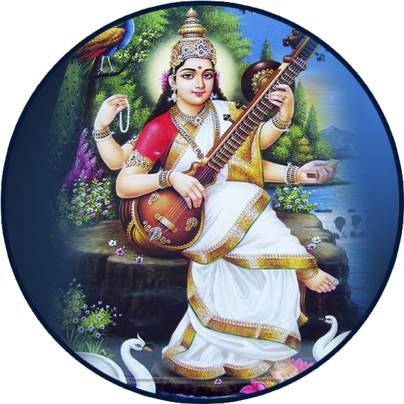 Goddess Saraswati Traditional Depiction PNG Image