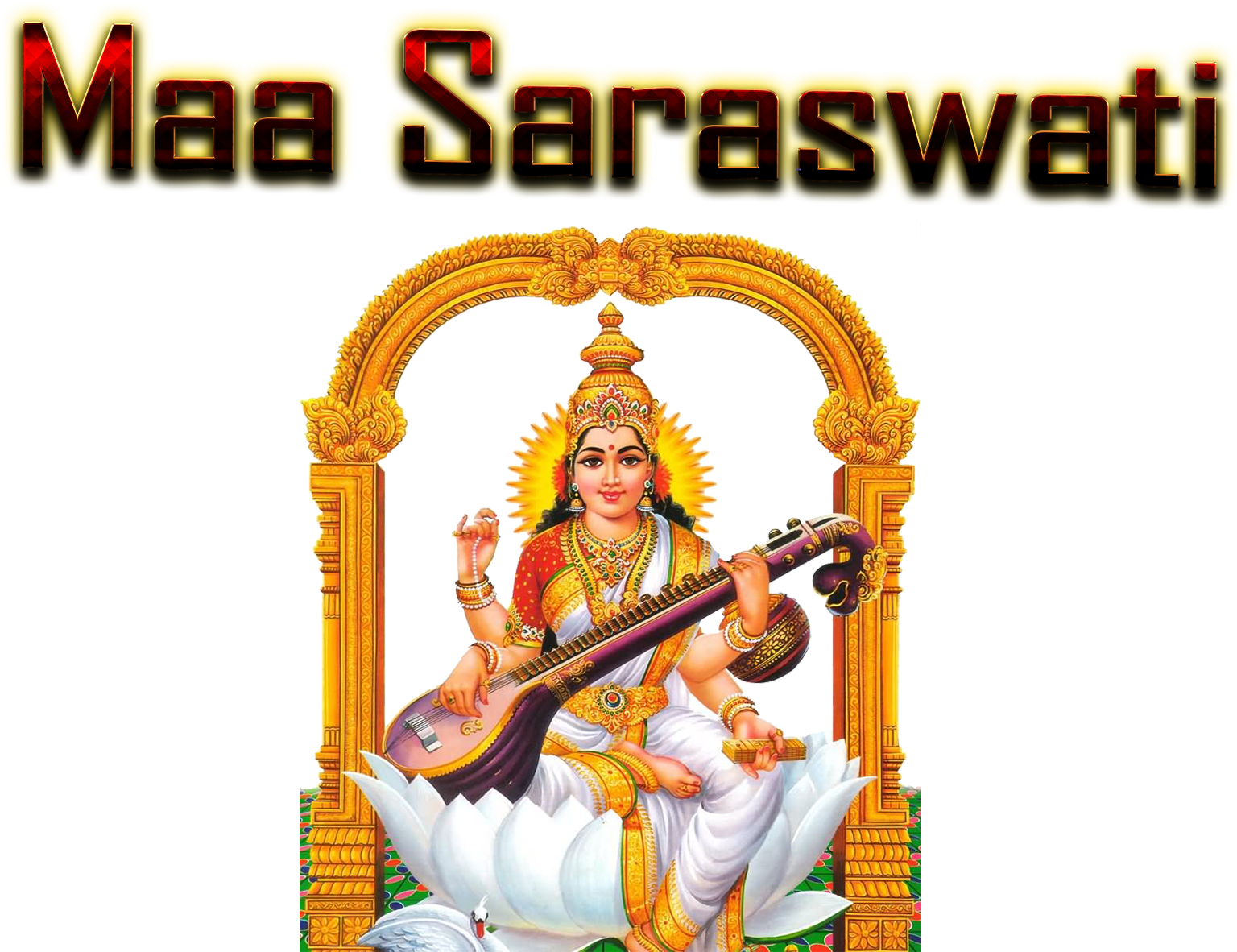 Goddess Saraswati Traditional Depiction PNG Image