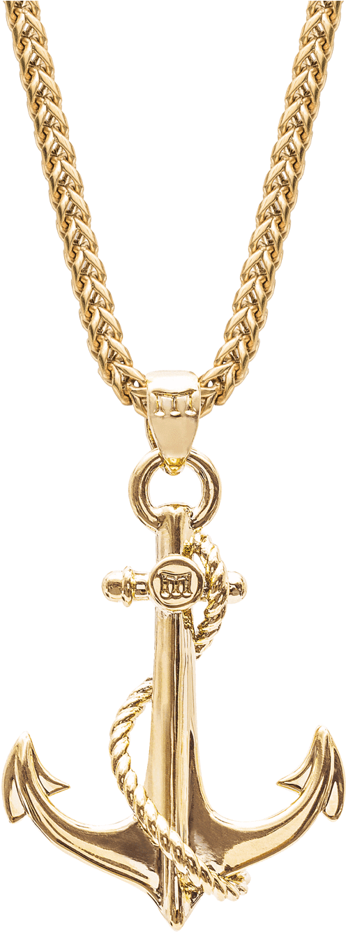 Gold Anchor Pendant Chain Necklace PNG Image