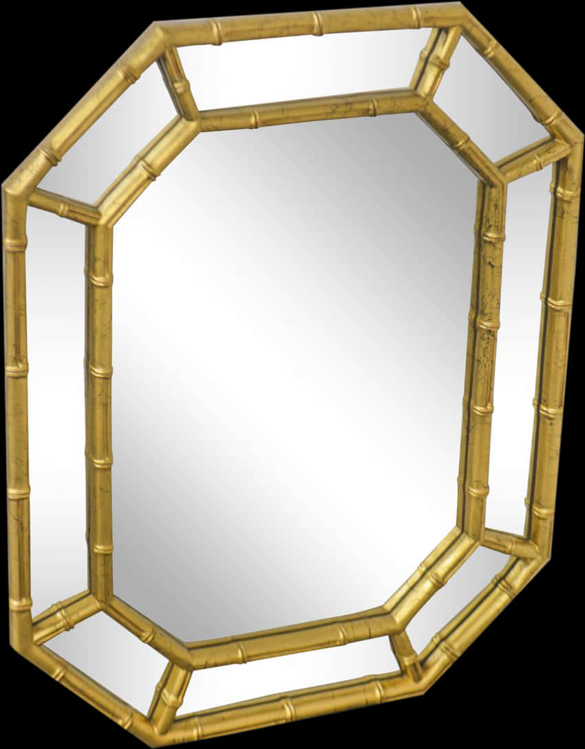 Gold Bamboo Style Octagonal Mirror Frame PNG Image