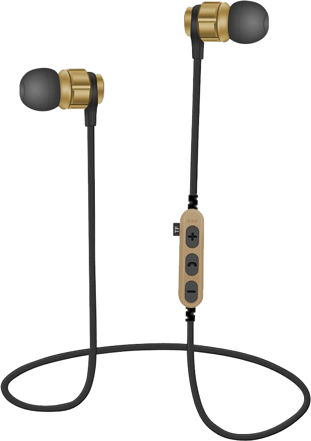 Gold Black Wired Earbudswith Inline Control PNG Image