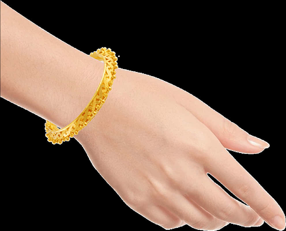 Gold Braceleton Wrist Display PNG Image