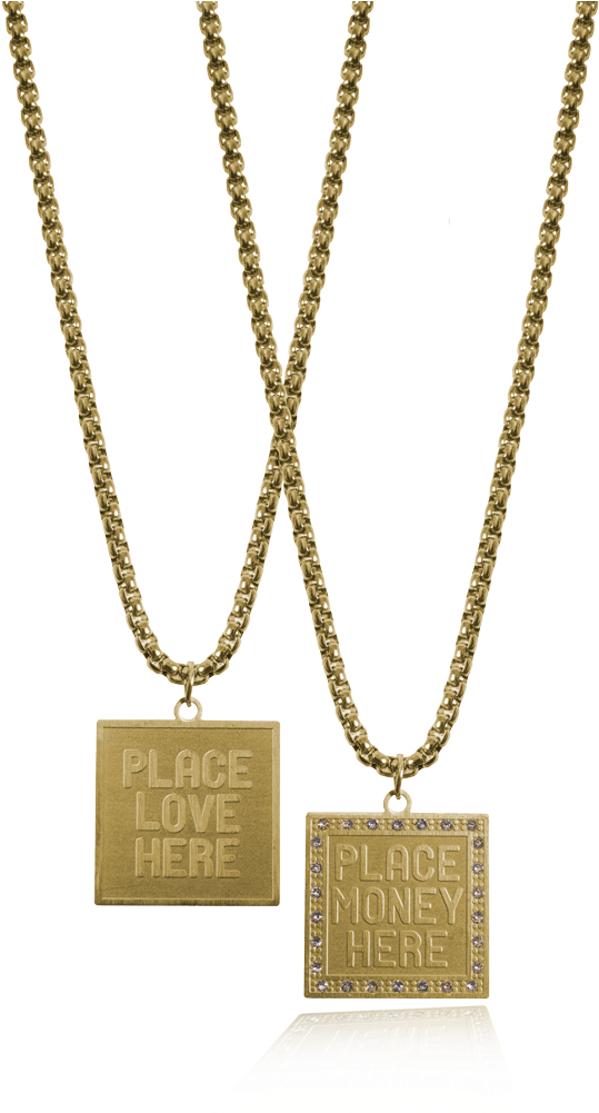 Gold Chain Necklaceswith Loveand Money Pendants PNG Image