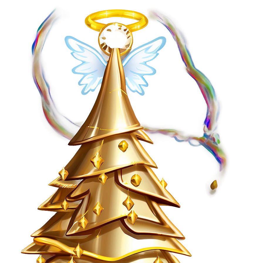 Gold Christmas Tree With Angel Topper Png Wer14 PNG Image