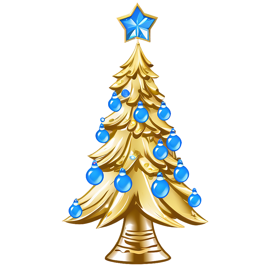 Gold Christmas Tree With Icy Blue Decorations Png 40 PNG Image