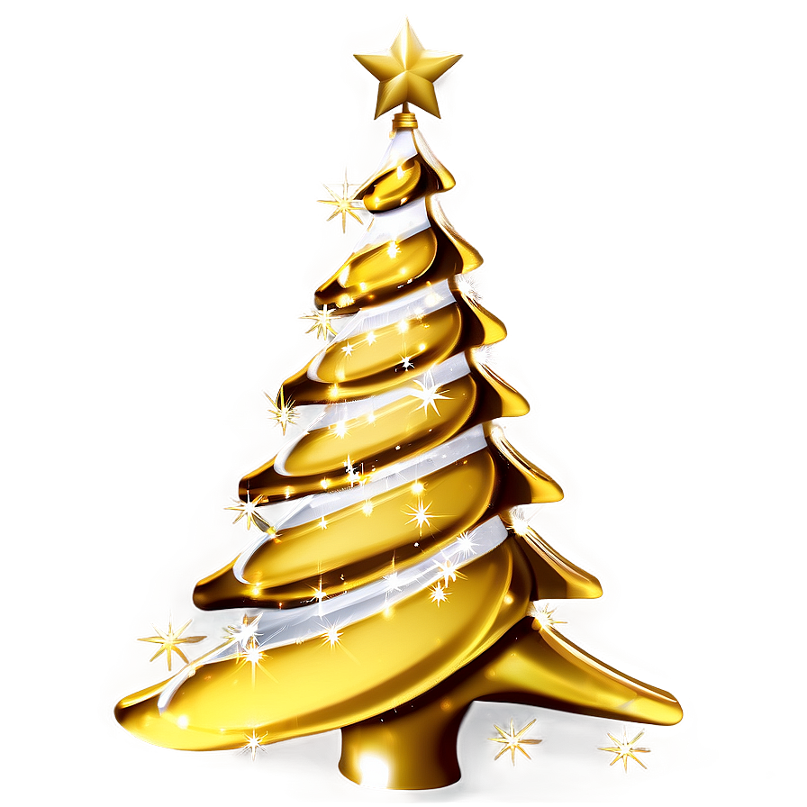 Gold Christmas Tree With Twinkling Lights Png Pbi PNG Image