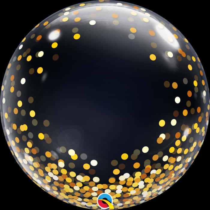 Gold Confetti Black Balloon PNG Image