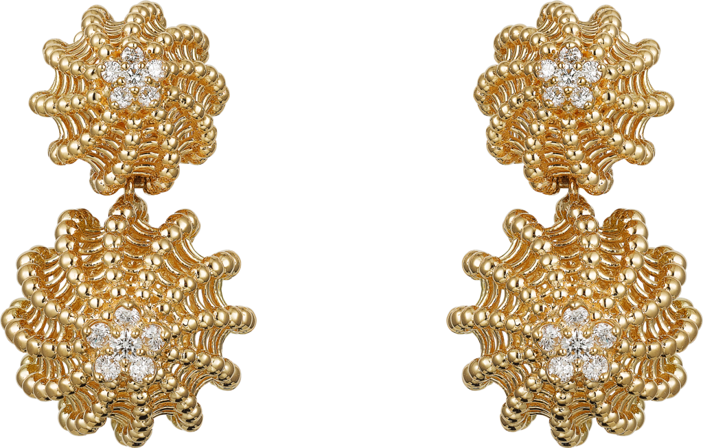 Gold Diamond Floral Earrings Design PNG Image