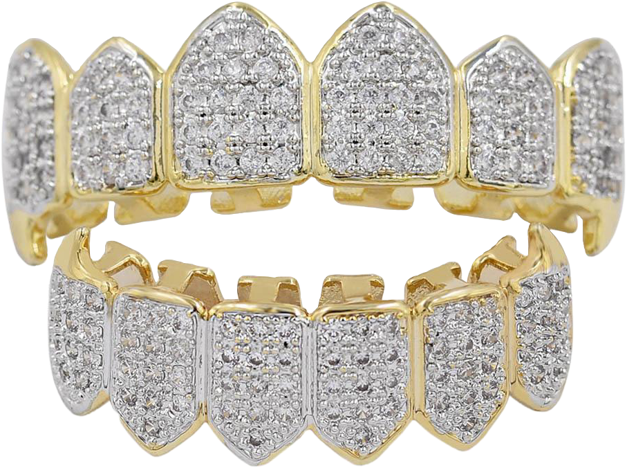 Gold Diamond Grillz Dental Jewelry PNG Image