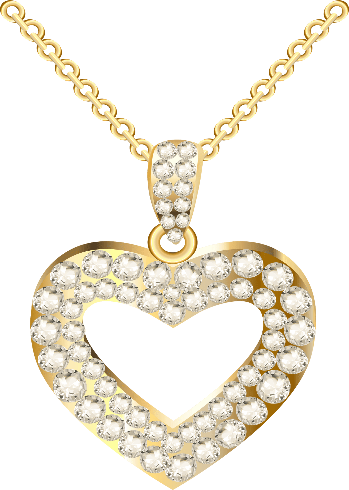 Gold Diamond Heart Pendant PNG Image