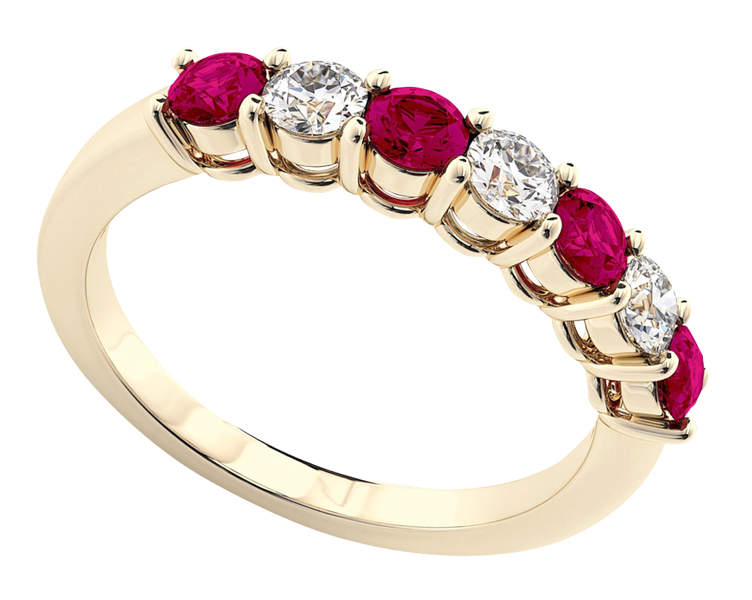 Gold Diamond Ruby Eternity Ring PNG Image