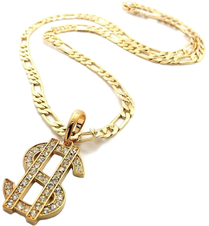 Gold Dollar Sign Pendant Chain PNG Image