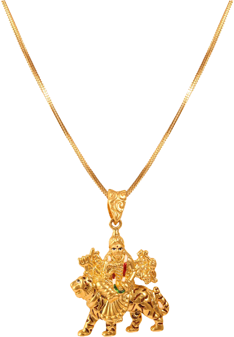 Gold Durga Pendant Necklace PNG Image