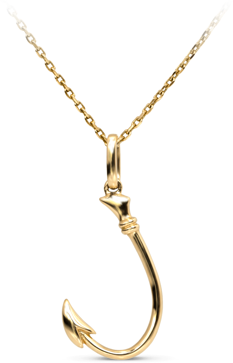 Gold Fishhook Pendant Necklace PNG Image