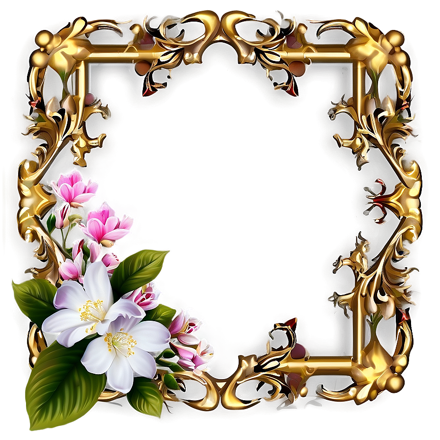 Gold Frame With Flowers Png Pgs9 PNG Image