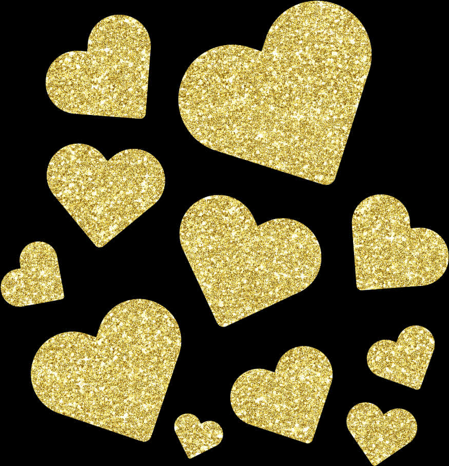 Gold Glitter Hearts Pattern PNG Image