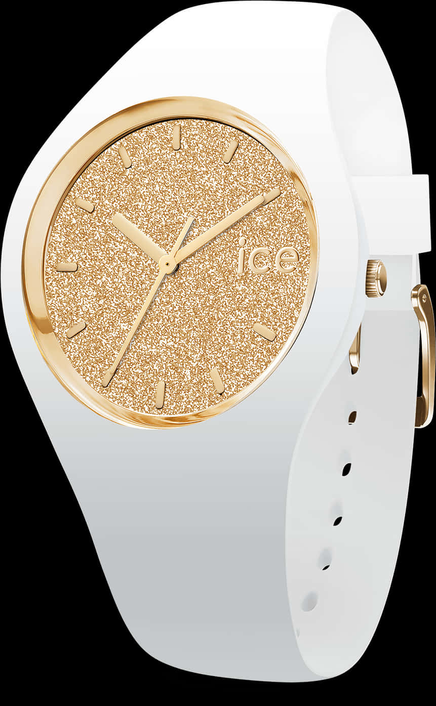 Gold Glitter Watch White Strap PNG Image