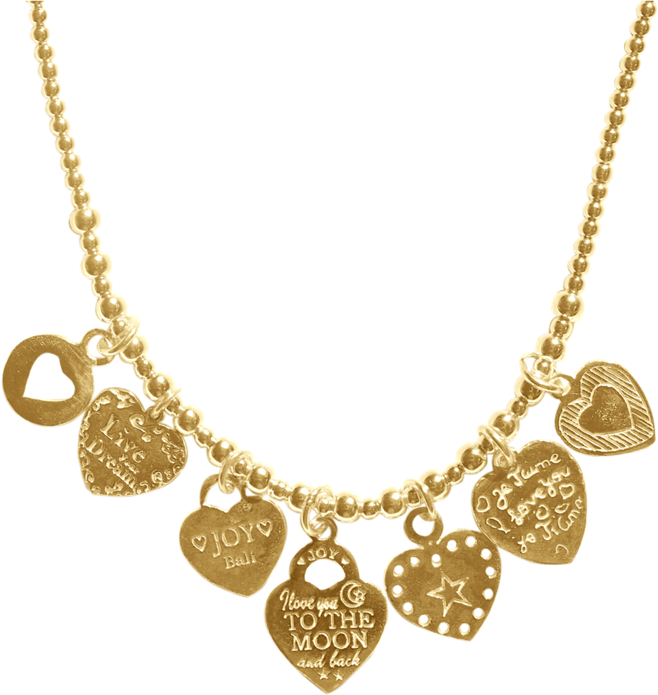 Gold Heart Charms Necklace PNG Image