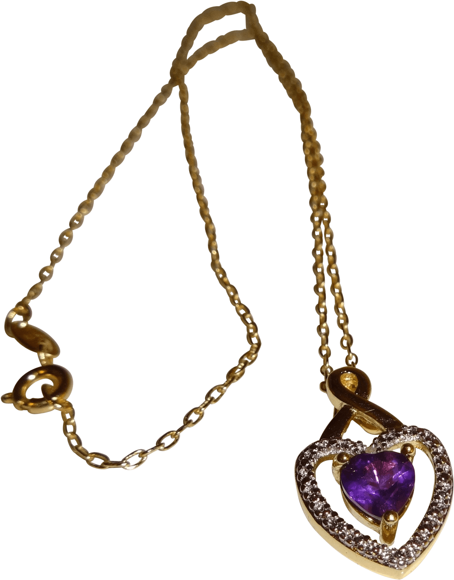 Gold Heart Pendantwith Purple Stone PNG Image