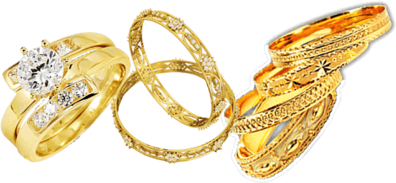 Gold Jewelry Collection Diamond Ring Bangles PNG Image