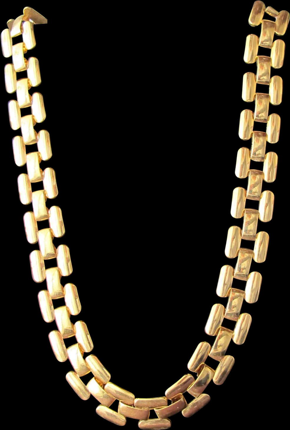 Gold Link Necklace Black Background PNG Image