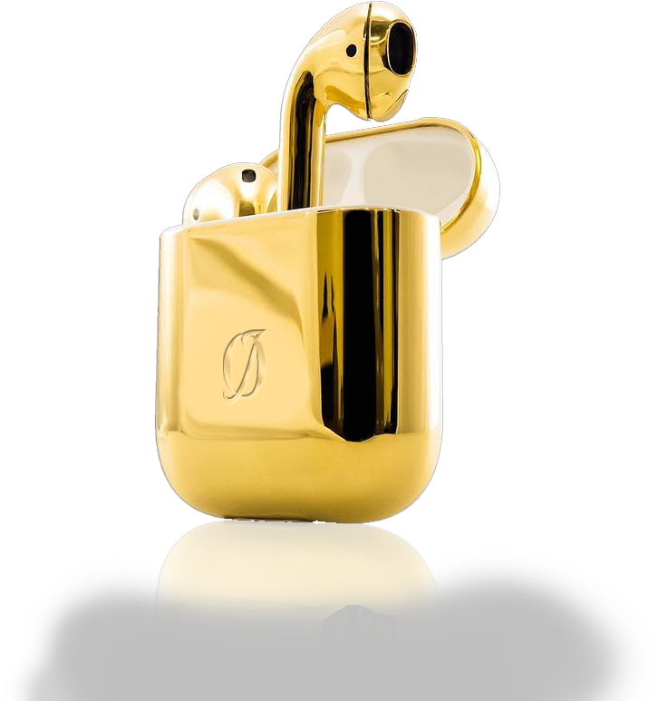 Gold Plated Airpodswith Case PNG Image