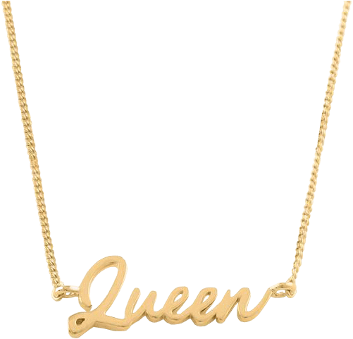 Gold Queen Script Necklace PNG Image