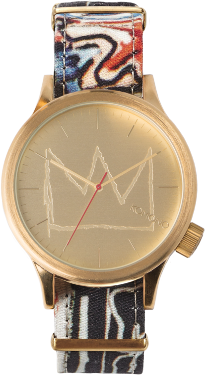 Gold Tone Watchwith Patterned Strap PNG Image