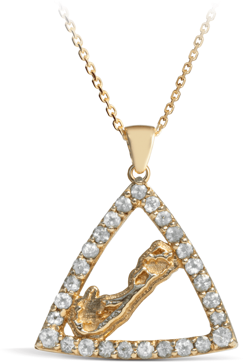 Gold Triangle Pendantwith Diamondsand Bermuda Map PNG Image