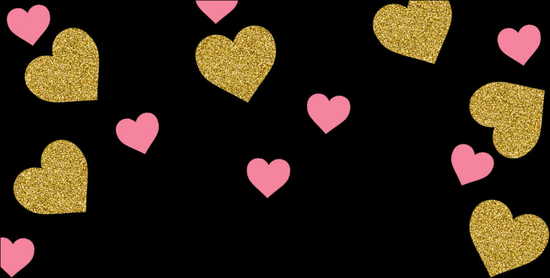 Goldand Pink Hearts Confetti PNG Image