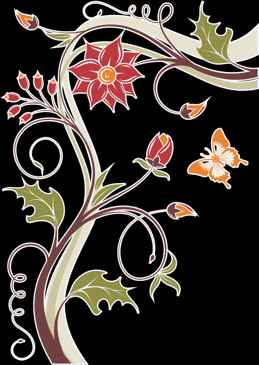 Golden Arabesque Floral Design PNG Image