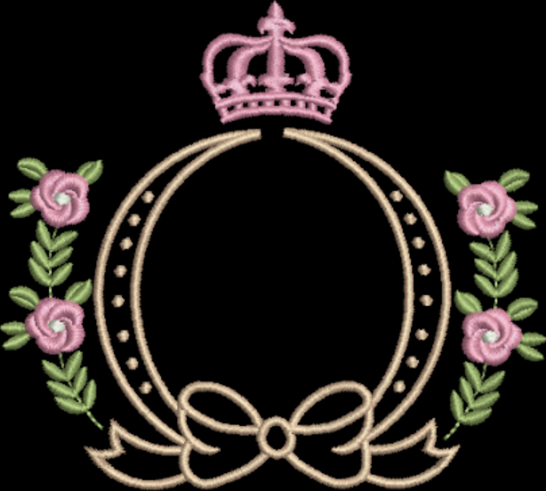 Golden Arabesque Framewith Pink Rosesand Crown PNG Image