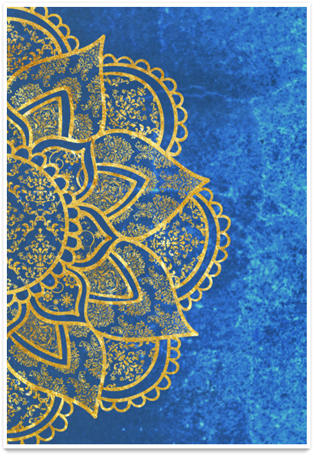 Golden Arabesque Patternon Blue Background PNG Image