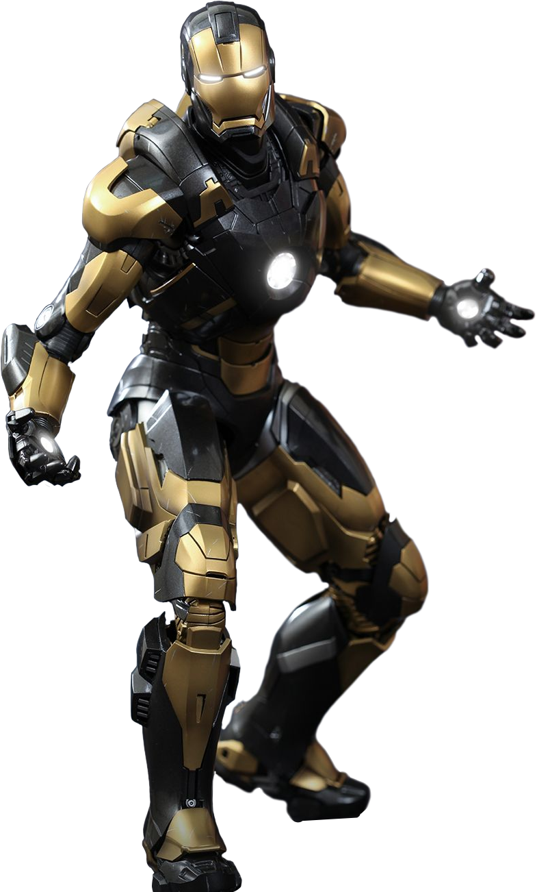 Golden Armored Hero Pose PNG Image