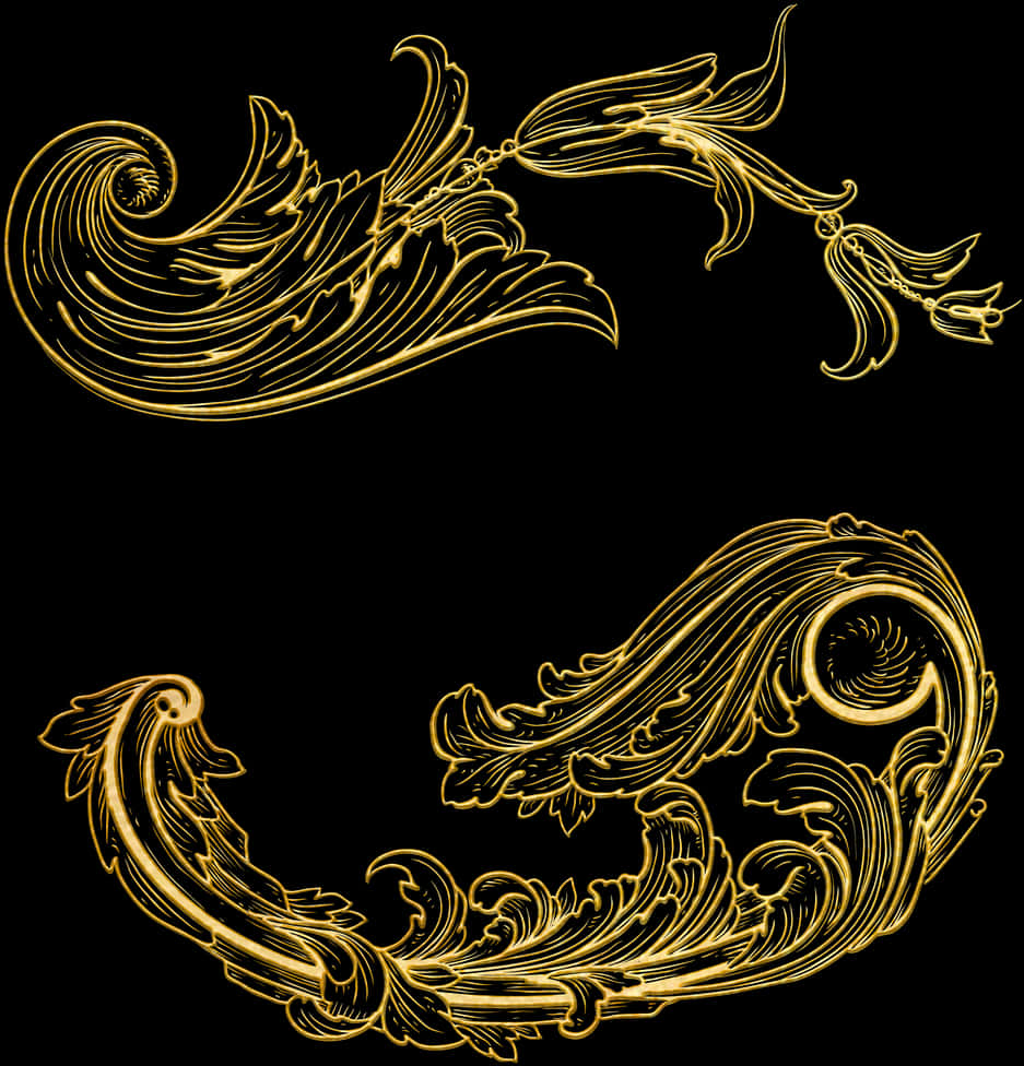 Golden Baroque Scroll Dividers PNG Image