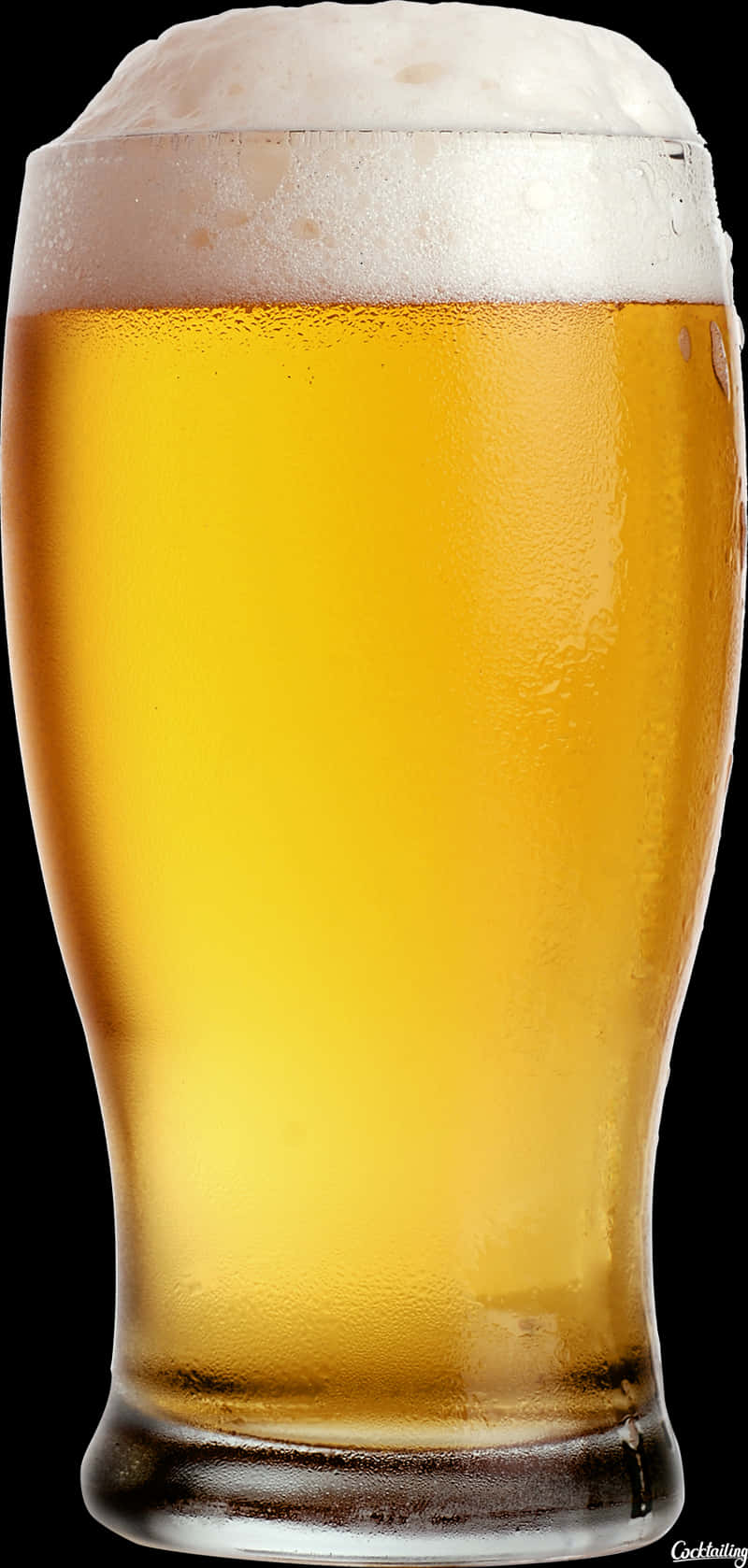 Golden Beer Glass Frothy Head PNG Image