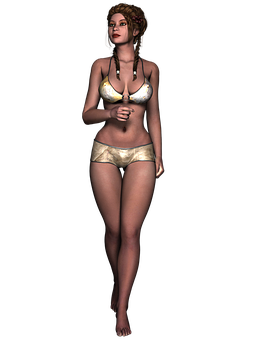 Golden Bikini3 D Model PNG Image